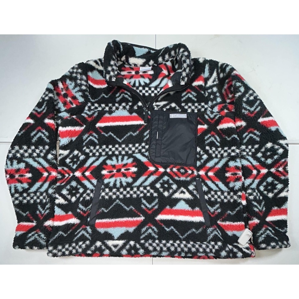 Columbia Jacket Mens XL Multicolor Sherpa Fleece 1/4 Zip Pullover Aztec Print